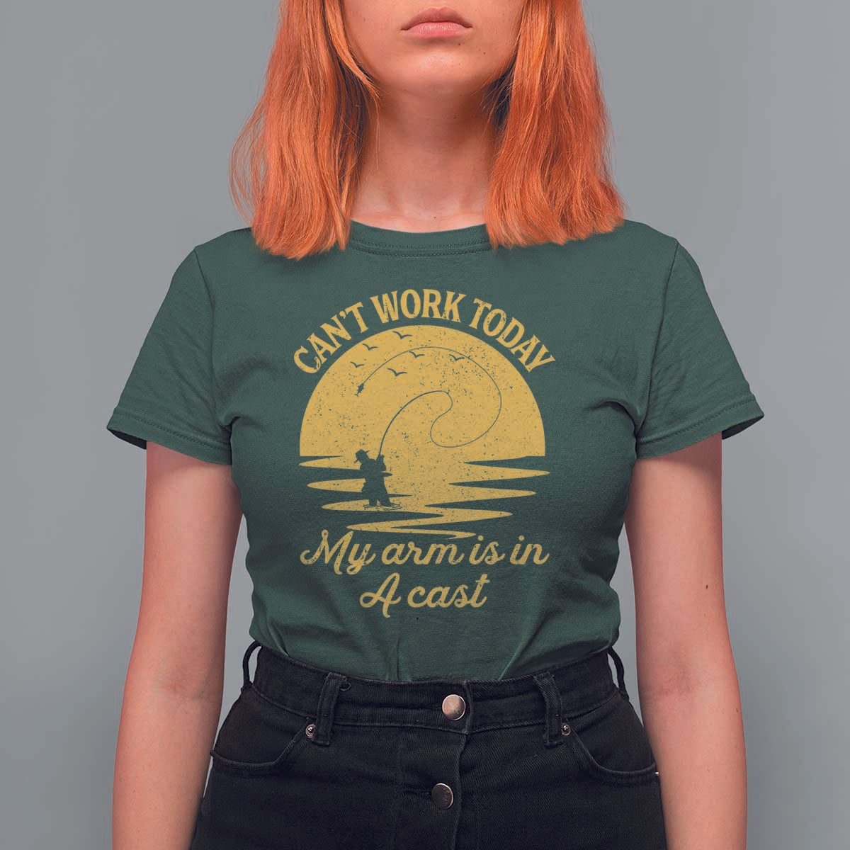 Funny Cant Work Today My Arm Is In A Cast T Shirt For Women Fly Fishing Fathers Day - Wonder Print Shop