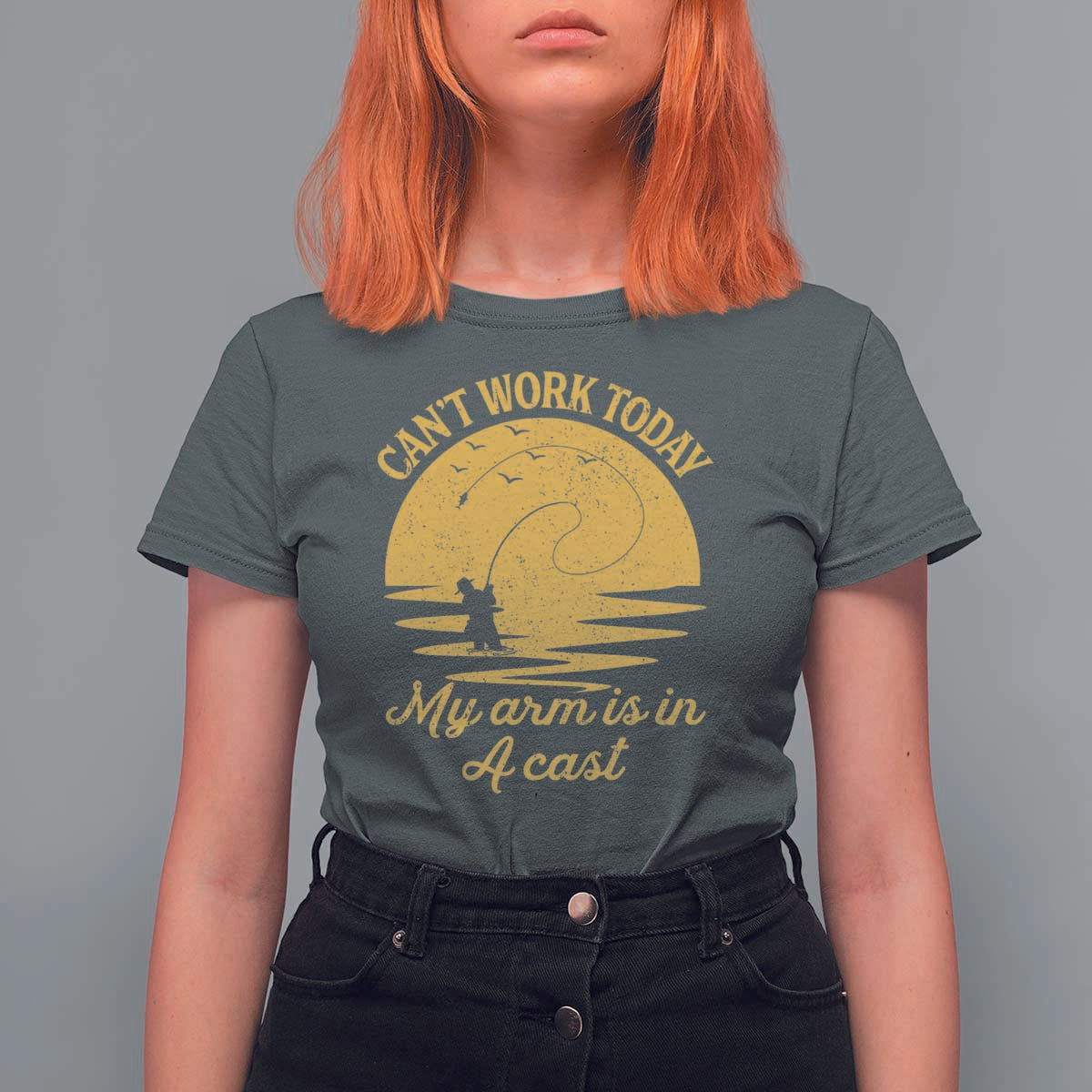 Funny Cant Work Today My Arm Is In A Cast T Shirt For Women Fly Fishing Fathers Day - Wonder Print Shop