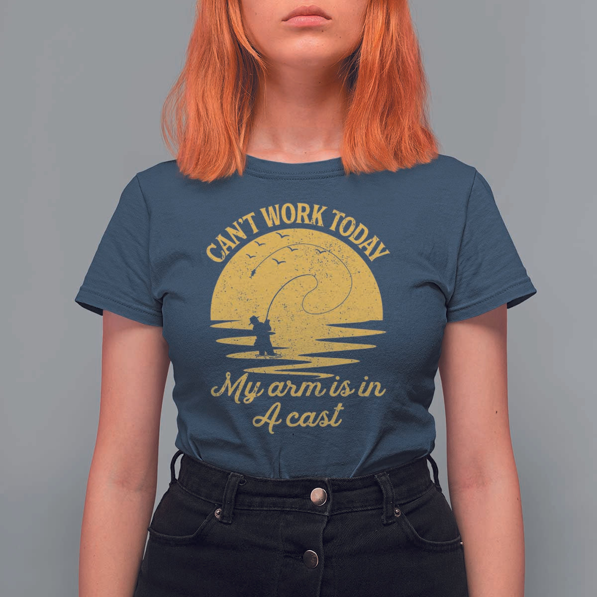 Funny Cant Work Today My Arm Is In A Cast T Shirt For Women Fly Fishing Fathers Day - Wonder Print Shop
