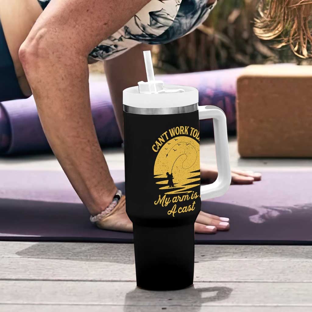 Funny Cant Work Today My Arm Is In A Cast Tumbler With Handle Fly Fishing Fathers Day - Wonder Print Shop
