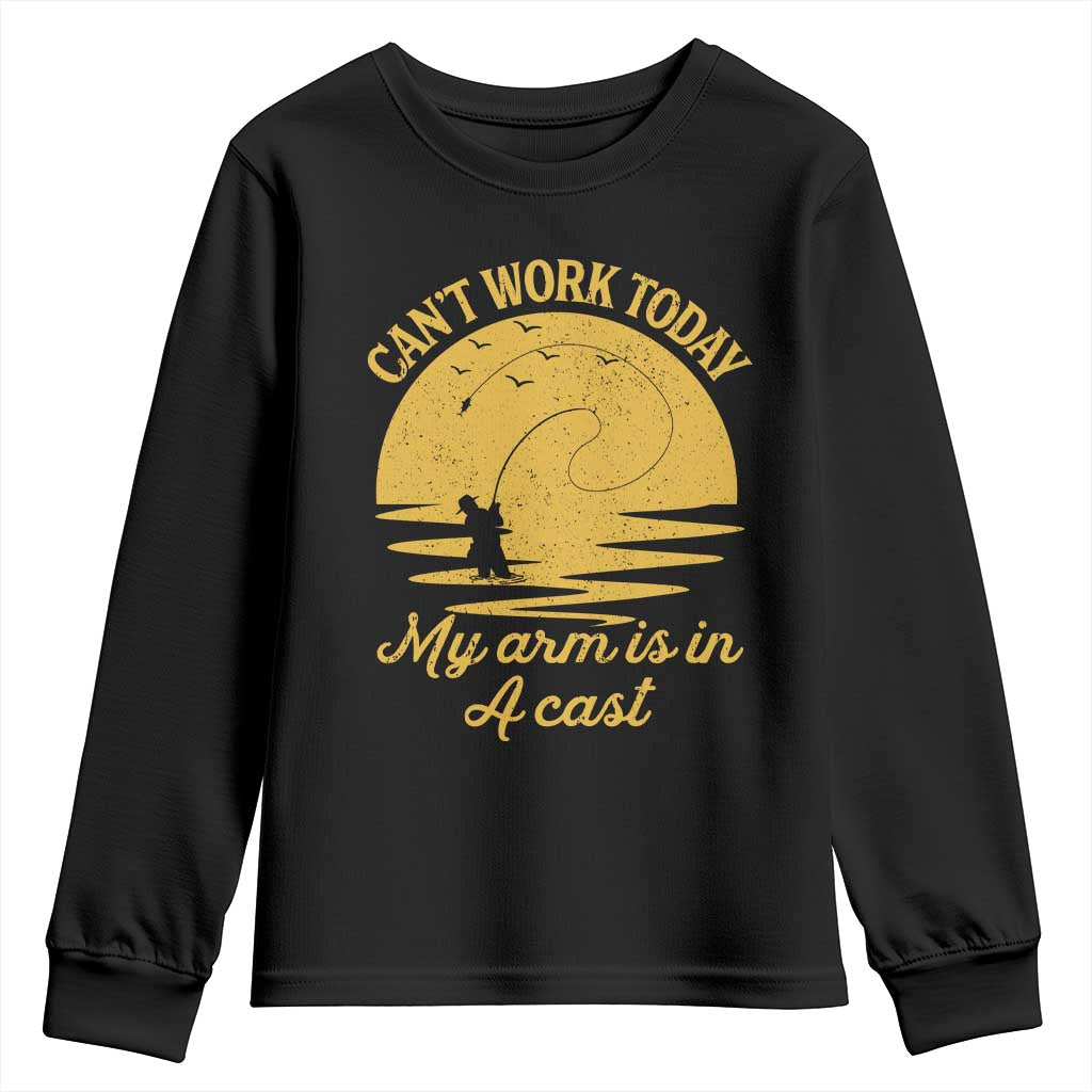 Funny Cant Work Today My Arm Is In A Cast Youth Sweatshirt Fly Fishing Fathers Day - Wonder Print Shop