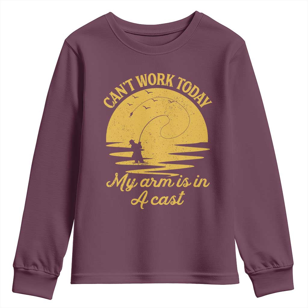Funny Cant Work Today My Arm Is In A Cast Youth Sweatshirt Fly Fishing Fathers Day - Wonder Print Shop