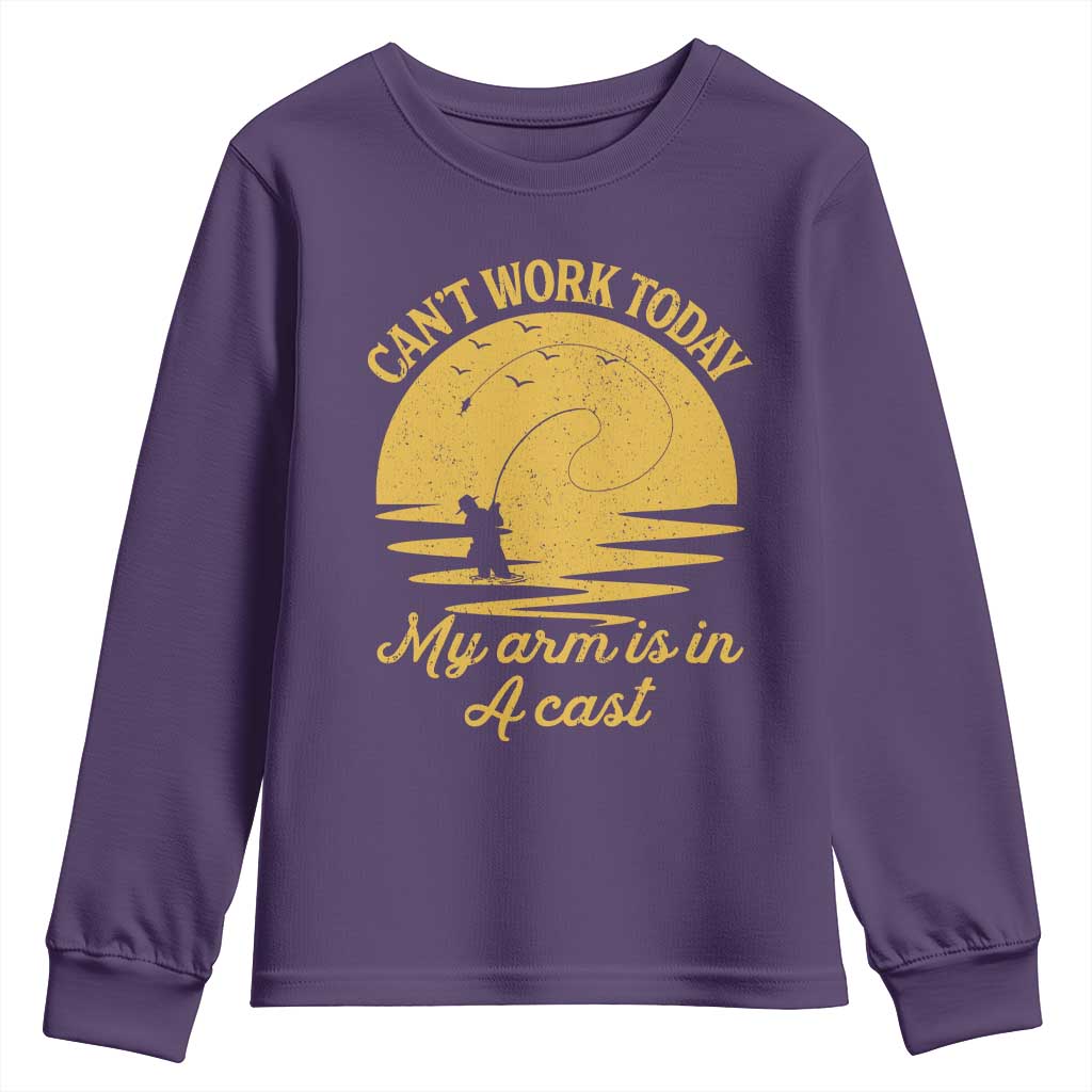 Funny Cant Work Today My Arm Is In A Cast Youth Sweatshirt Fly Fishing Fathers Day - Wonder Print Shop