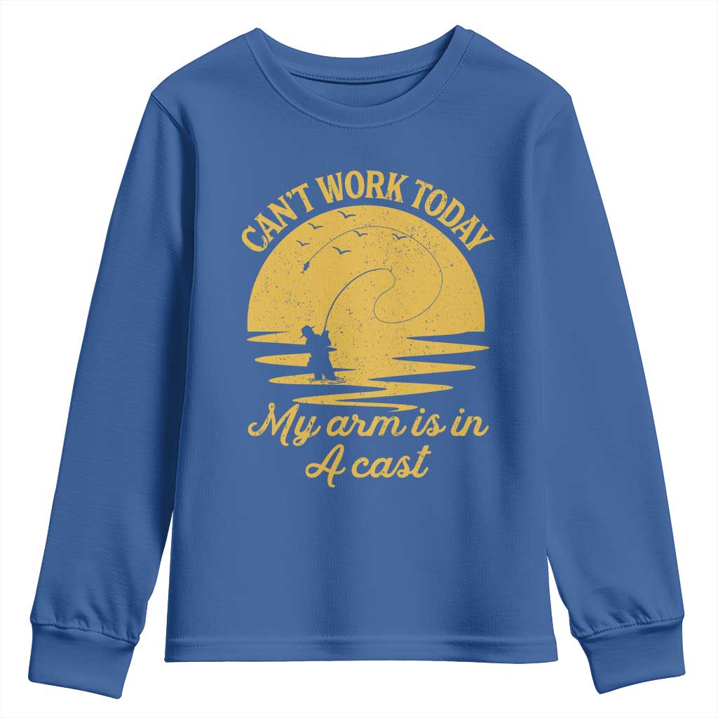 Funny Cant Work Today My Arm Is In A Cast Youth Sweatshirt Fly Fishing Fathers Day - Wonder Print Shop