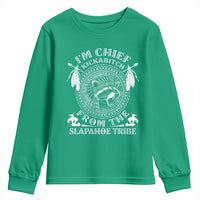 Funny I'm Chief Kickabitch From The Slapahoe Tribe Youth Sweatshirt Native American Indigenous Racoon - Wonder Print Shop