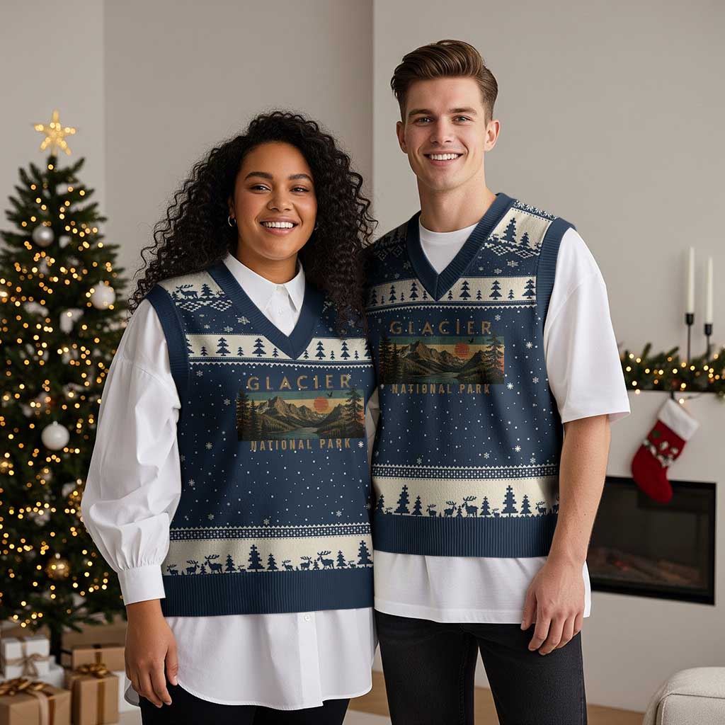Glacier National Park V-Neck Knit Sweater Vest Montana Wildlife Nature Lover
