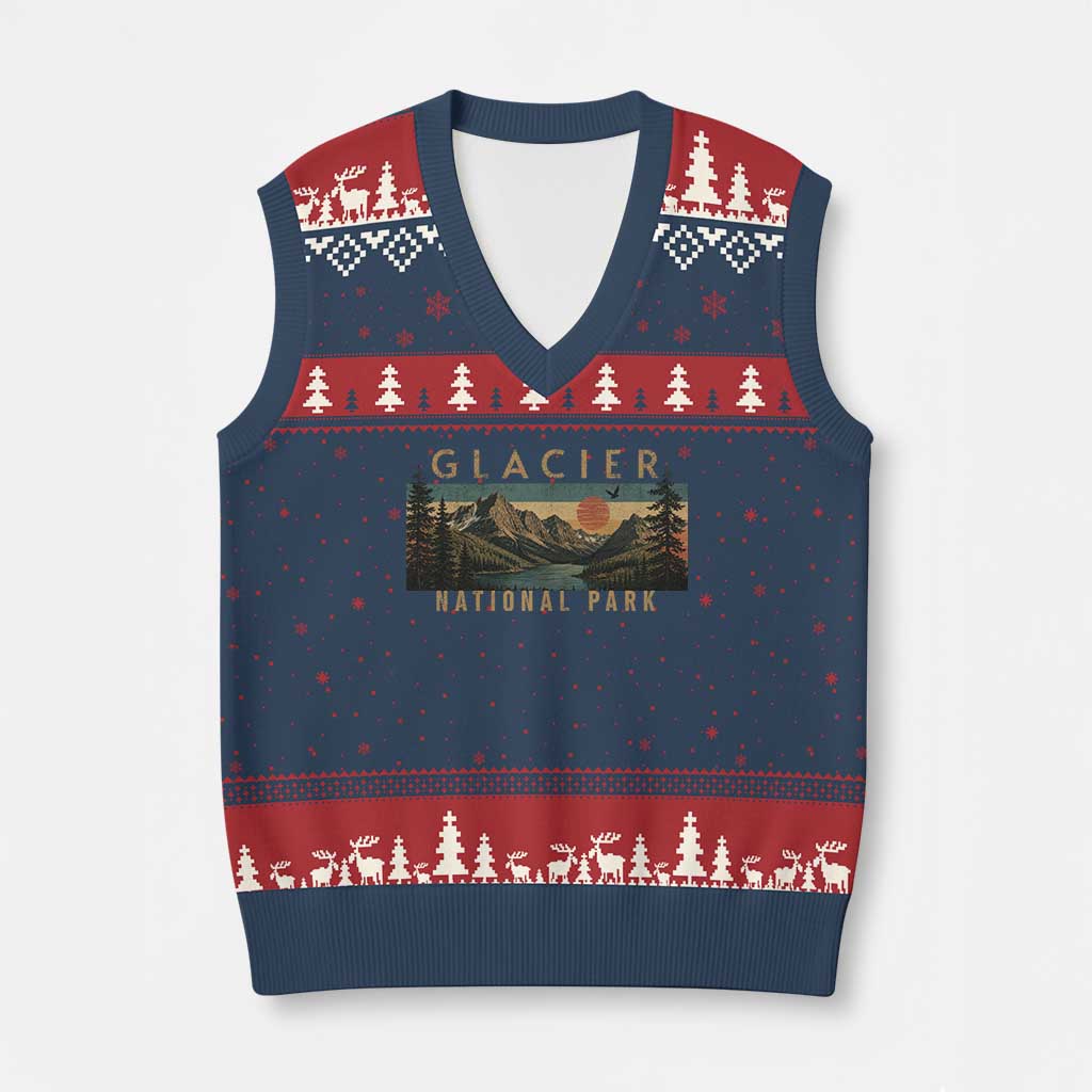 Glacier National Park V-Neck Knit Sweater Vest Montana Wildlife Nature Lover