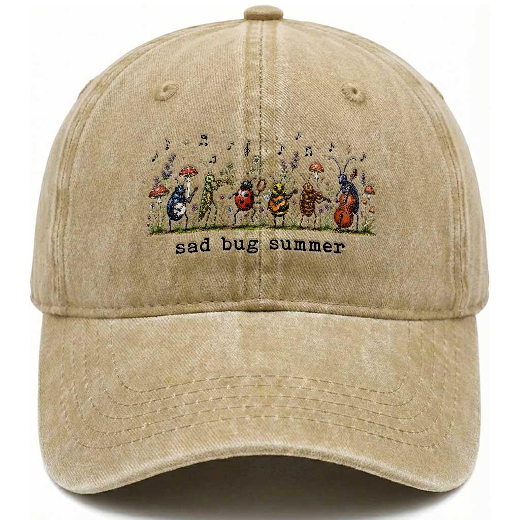 Sad Bug Summer Funny Insect Inspired Indie Aesthetic Washed Cotton Baseball Cap Folk Pop Music Bugs Lover