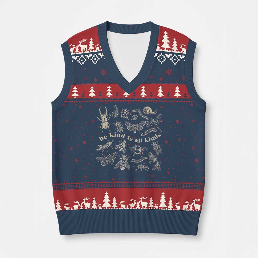 Be Kind To All Kinds Bugs Entomologist Insect Lover V-Neck Knit Sweater Vest