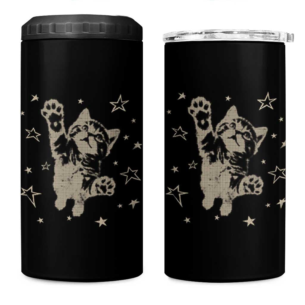 90s Y2k Cat Jumping Stars 2000s Grunge Vintage Graphic 4 in 1 Can Cooler Tumbler