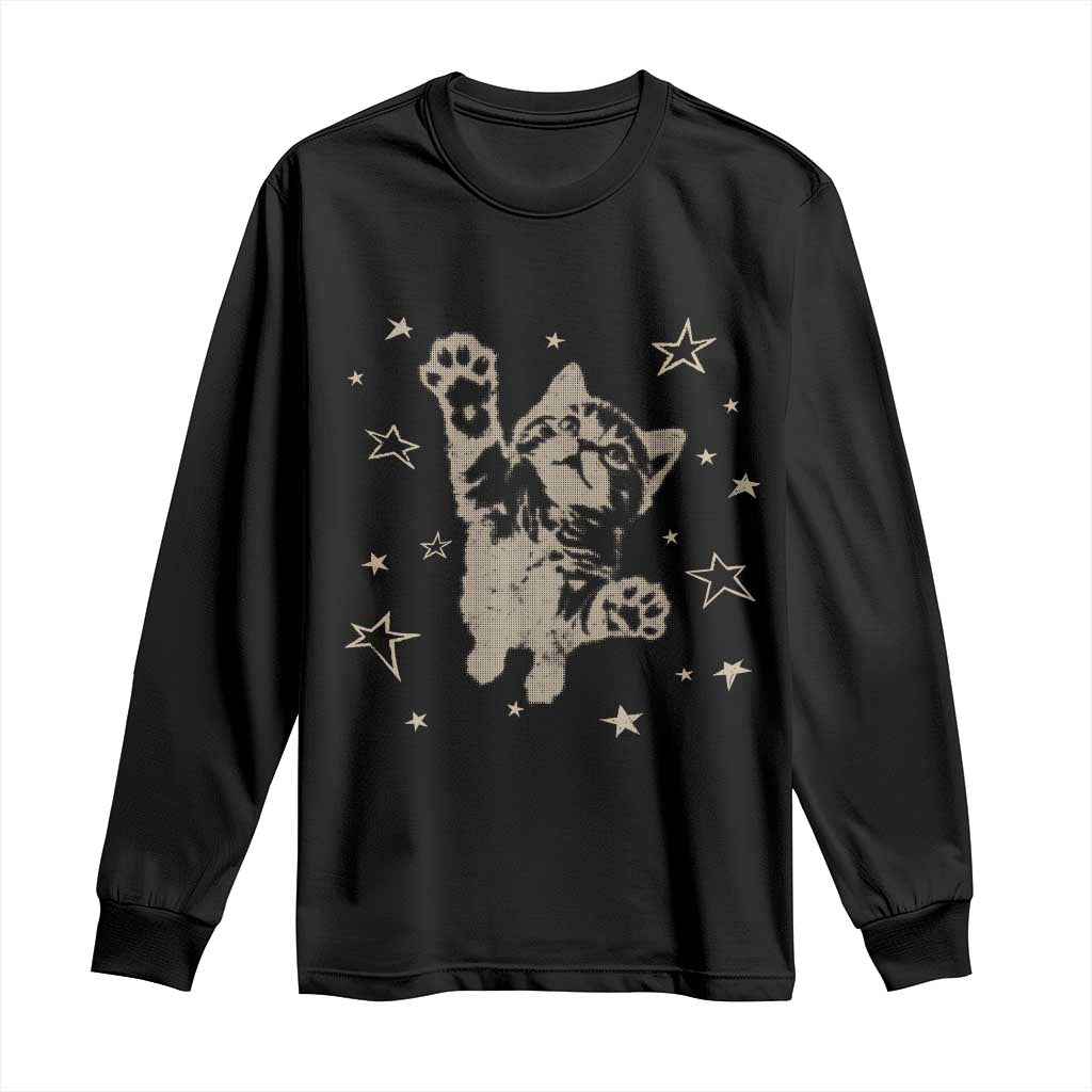90s Y2k Cat Jumping Stars 2000s Grunge Vintage Graphic Long Sleeve Shirt