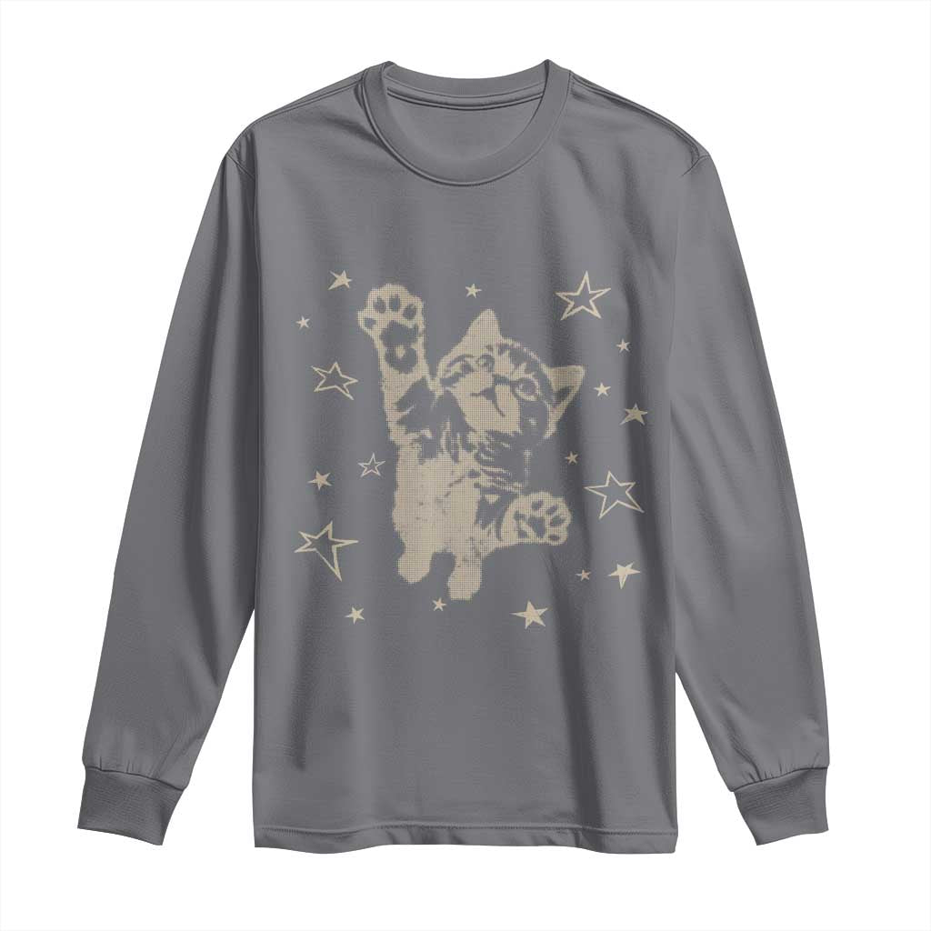90s Y2k Cat Jumping Stars 2000s Grunge Vintage Graphic Long Sleeve Shirt