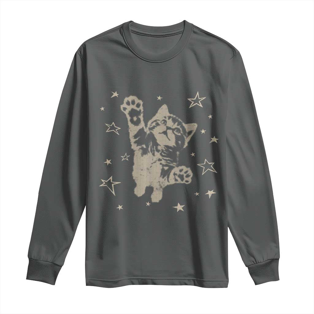 90s Y2k Cat Jumping Stars 2000s Grunge Vintage Graphic Long Sleeve Shirt