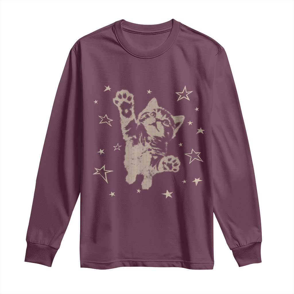 90s Y2k Cat Jumping Stars 2000s Grunge Vintage Graphic Long Sleeve Shirt
