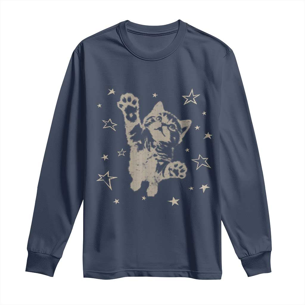 90s Y2k Cat Jumping Stars 2000s Grunge Vintage Graphic Long Sleeve Shirt