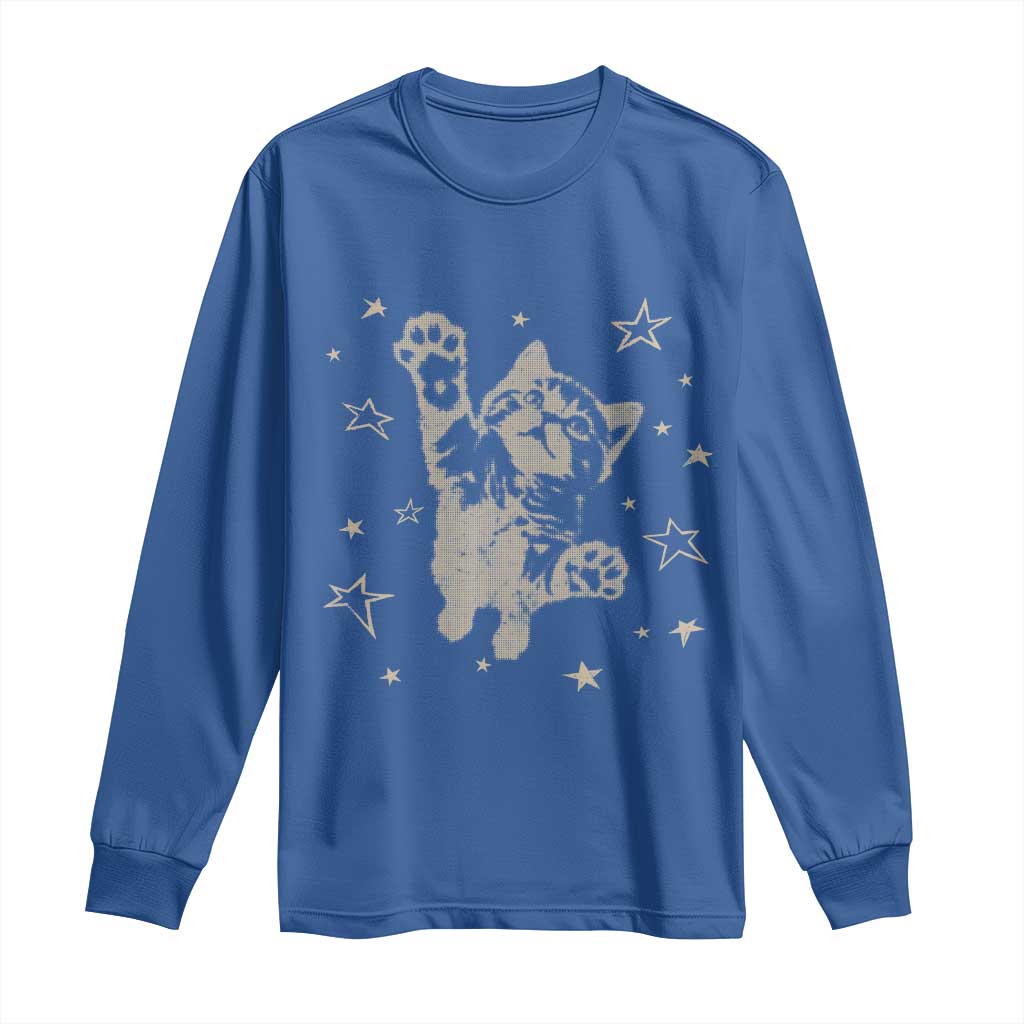 90s Y2k Cat Jumping Stars 2000s Grunge Vintage Graphic Long Sleeve Shirt
