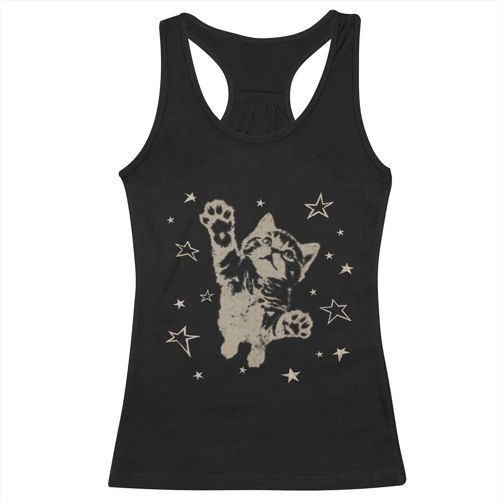 90s Y2k Cat Jumping Stars 2000s Grunge Vintage Graphic Racerback Tank Top