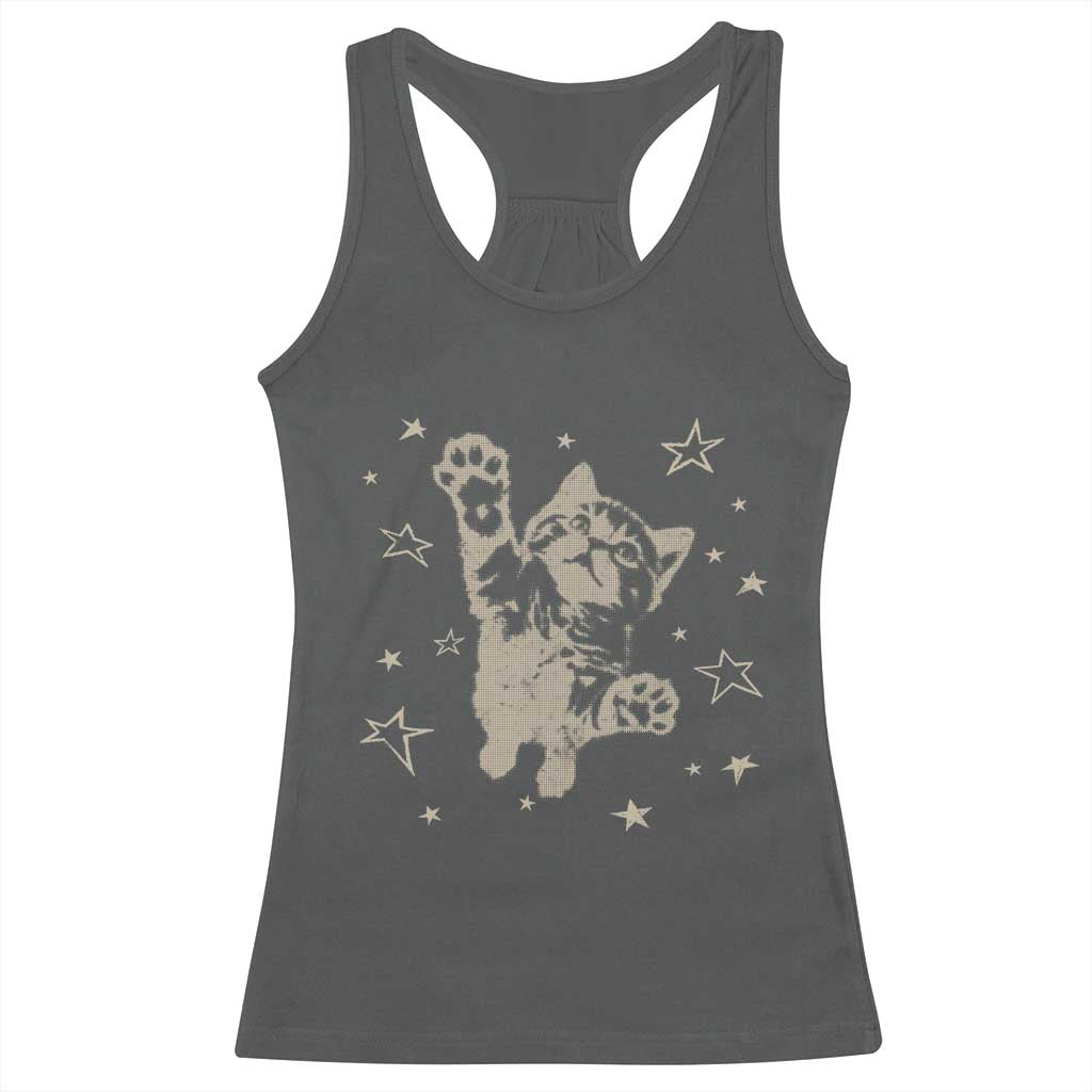 90s Y2k Cat Jumping Stars 2000s Grunge Vintage Graphic Racerback Tank Top