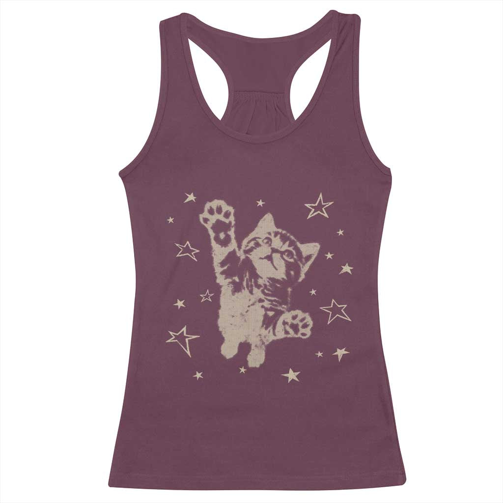 90s Y2k Cat Jumping Stars 2000s Grunge Vintage Graphic Racerback Tank Top