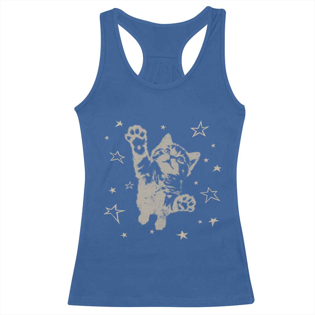 90s Y2k Cat Jumping Stars 2000s Grunge Vintage Graphic Racerback Tank Top