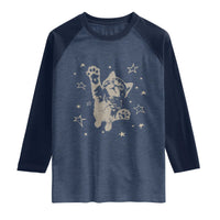 90s Y2k Cat Jumping Stars 2000s Grunge Vintage Graphic Raglan Shirt