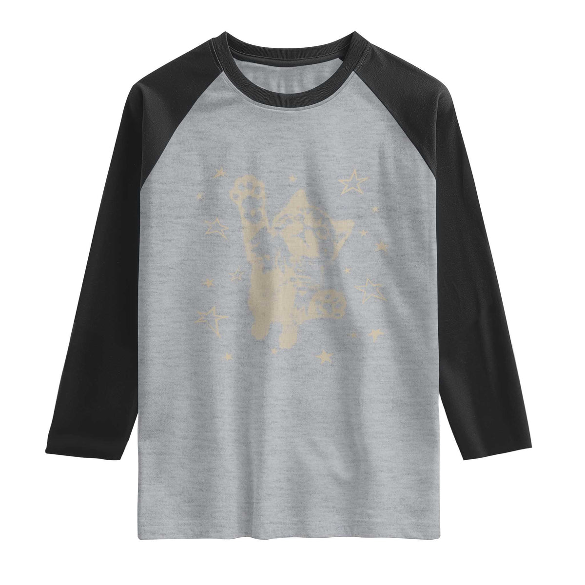 90s Y2k Cat Jumping Stars 2000s Grunge Vintage Graphic Raglan Shirt