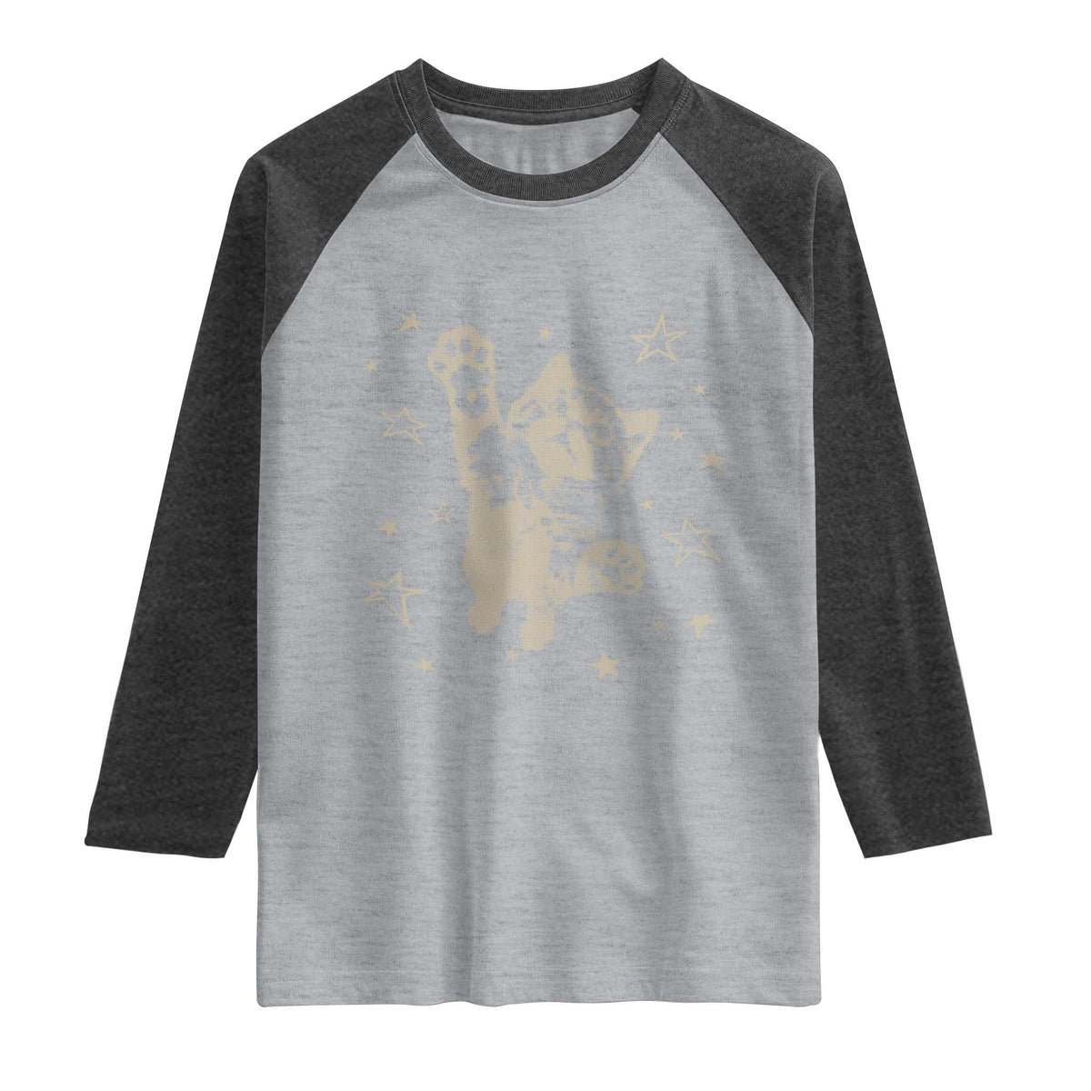 90s Y2k Cat Jumping Stars 2000s Grunge Vintage Graphic Raglan Shirt