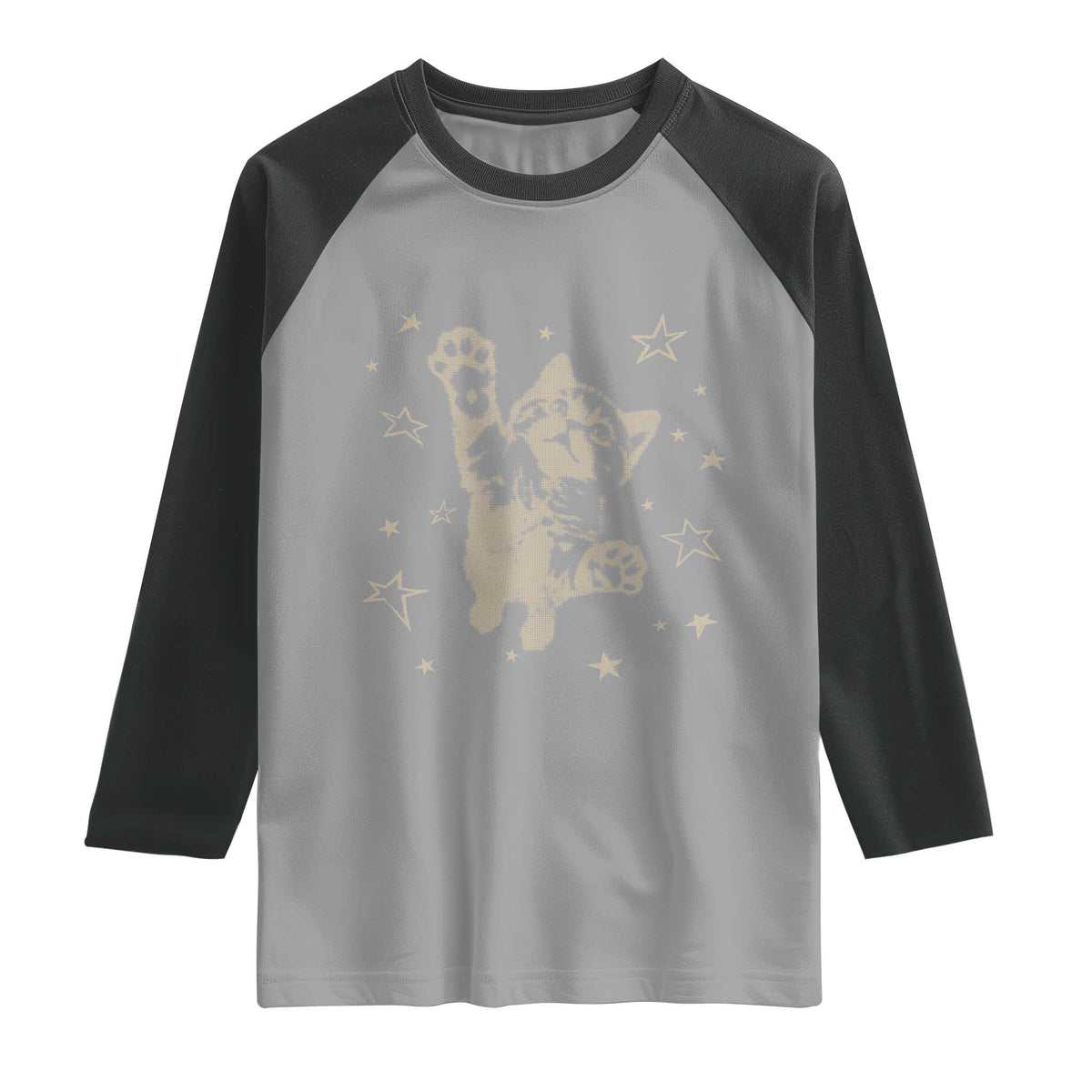 90s Y2k Cat Jumping Stars 2000s Grunge Vintage Graphic Raglan Shirt