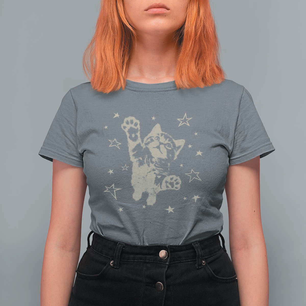 90s Y2k Cat Jumping Stars 2000s Grunge Vintage Graphic T Shirt For Women