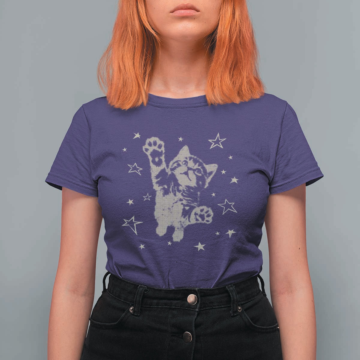 90s Y2k Cat Jumping Stars 2000s Grunge Vintage Graphic T Shirt For Women