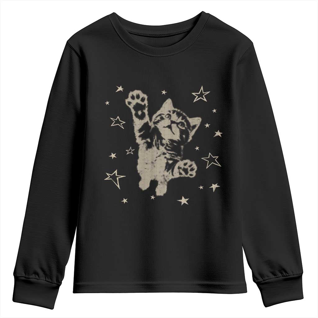 90s Y2k Cat Jumping Stars 2000s Grunge Vintage Graphic Youth Sweatshirt