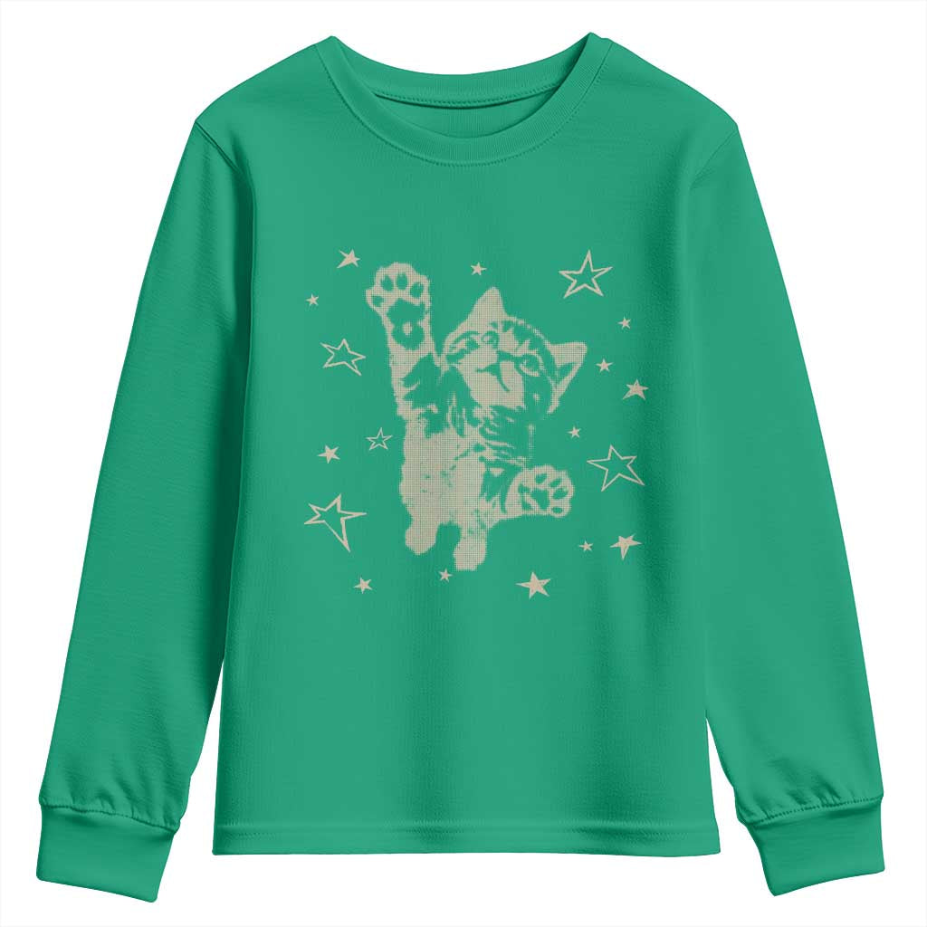 90s Y2k Cat Jumping Stars 2000s Grunge Vintage Graphic Youth Sweatshirt