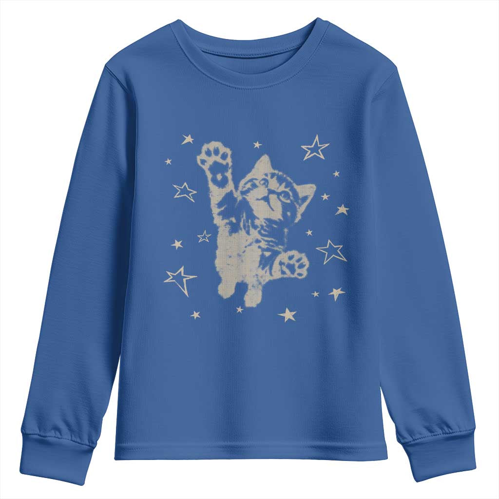 90s Y2k Cat Jumping Stars 2000s Grunge Vintage Graphic Youth Sweatshirt