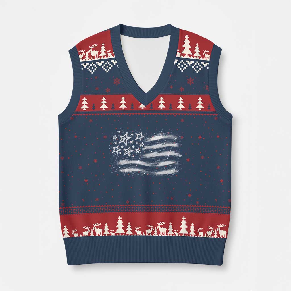 Y2k American Flag 90s 2000s Grunge Vintage Graphic V-Neck Knit Sweater Vest