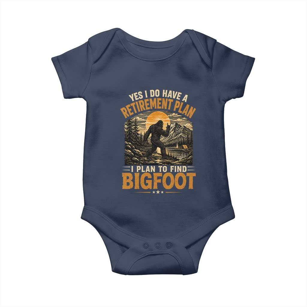 Yes I Do Have A Retirement Plan I Plan To Find Bigfoot Baby Onesie Funny Retired Bigfoot Hunter Retro Forest