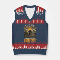 Yes I Do Have A Retirement Plan I Plan To Find Bigfoot V-Neck Knit Sweater Vest Funny Retired Bigfoot Hunter Retro Forest