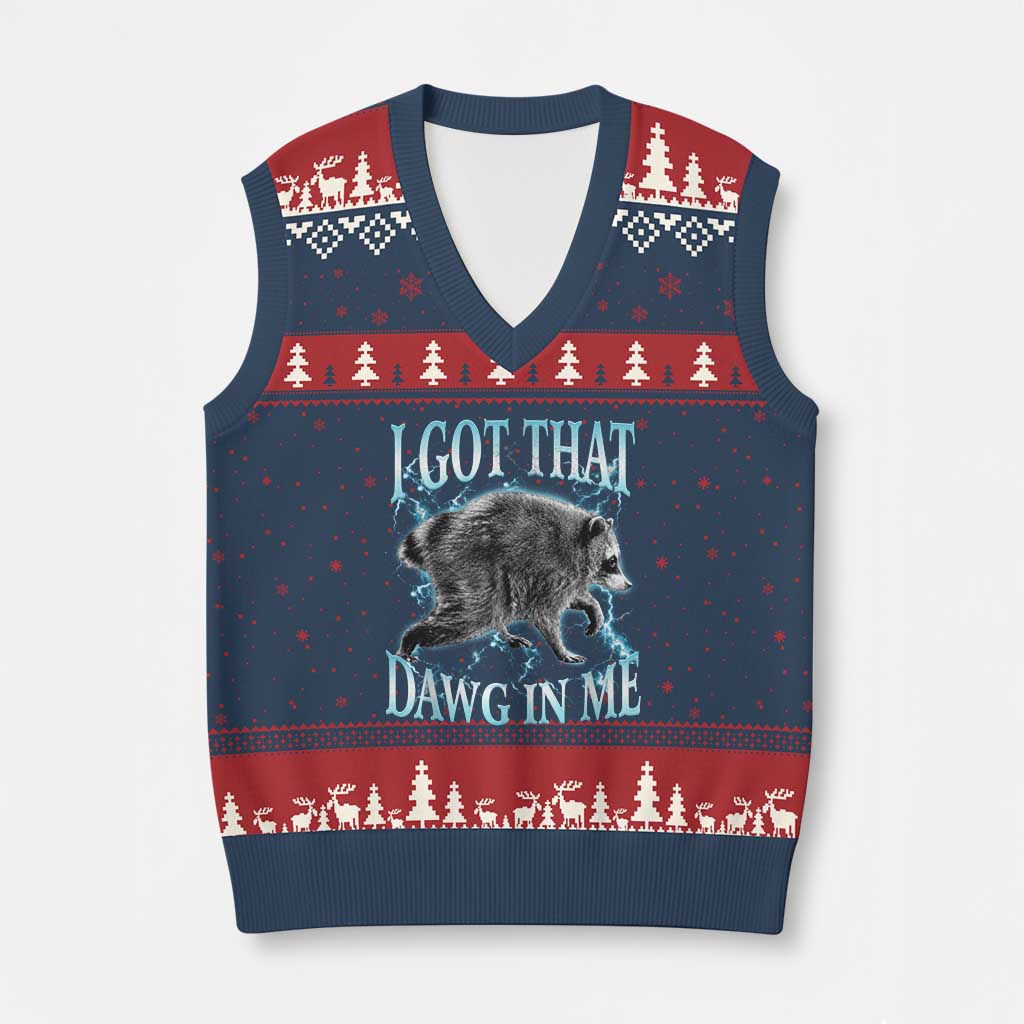 Funny Jimothy The Raccoon V-Neck Knit Sweater Vest I Got That Dawg In Me Bootleg Art
