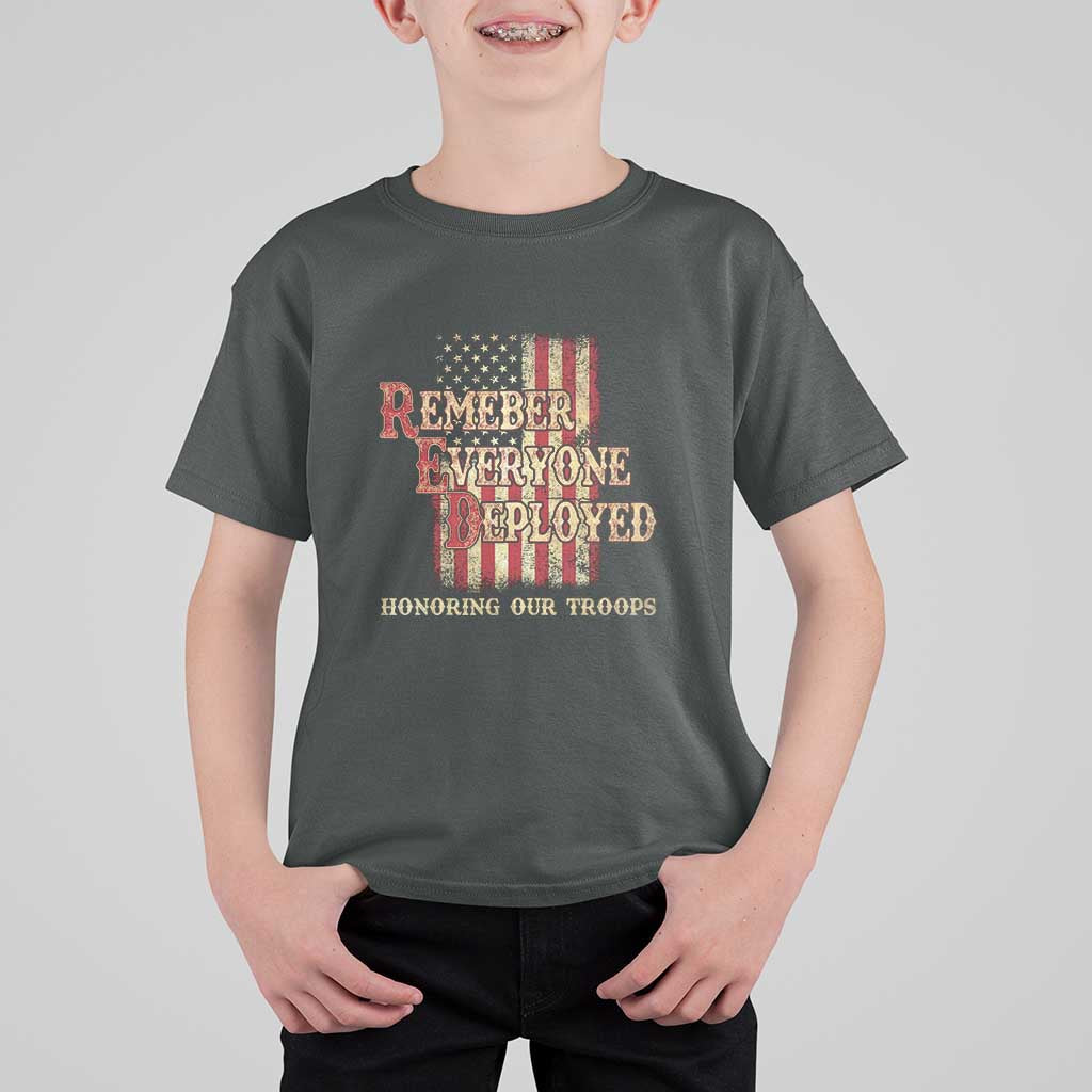 Red Friday T Shirt For Kid RED Remember Everyone Deployed Honoring Our Troops Military Vintage USA Flag - Wonder Print Shop