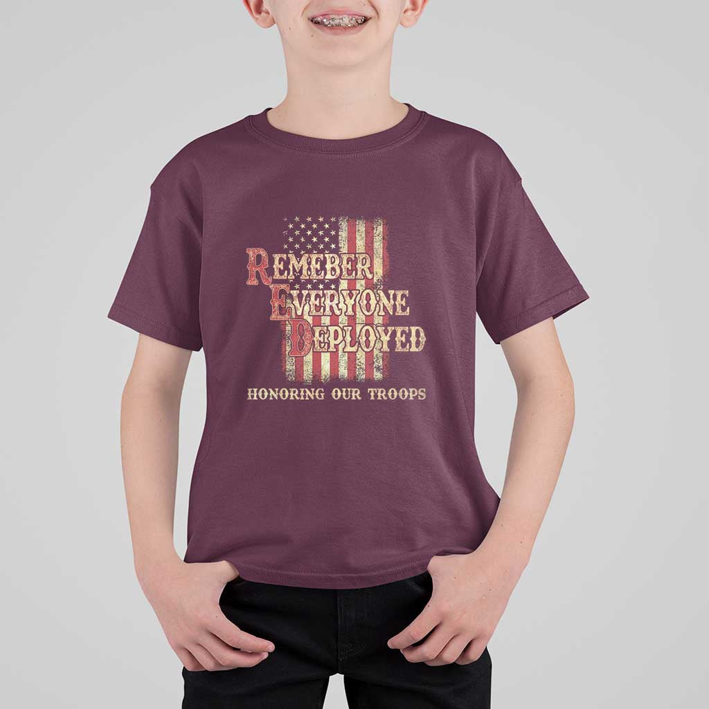 Red Friday T Shirt For Kid RED Remember Everyone Deployed Honoring Our Troops Military Vintage USA Flag - Wonder Print Shop