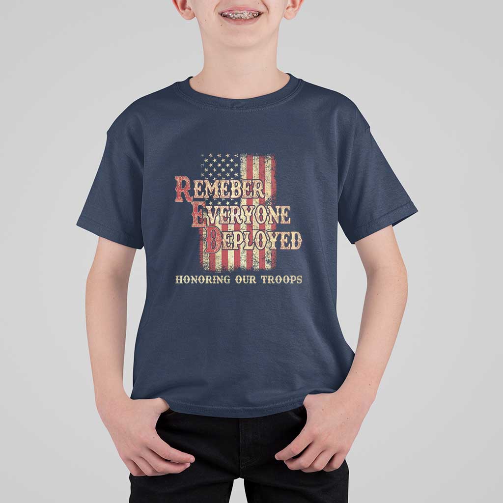 Red Friday T Shirt For Kid RED Remember Everyone Deployed Honoring Our Troops Military Vintage USA Flag - Wonder Print Shop