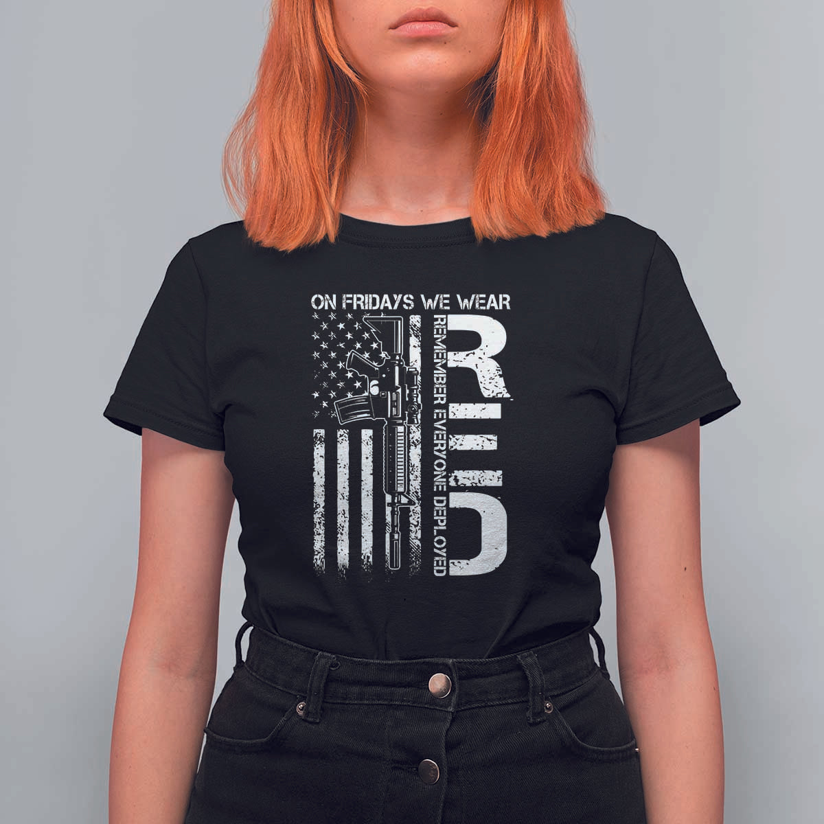RED Friday T Shirt For Women On Friday We Wear Red Vintage American Flag Military Gun - Wonder Print Shop