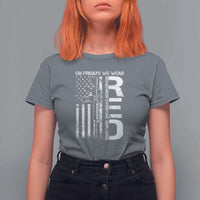 RED Friday T Shirt For Women On Friday We Wear Red Vintage American Flag Military Gun - Wonder Print Shop