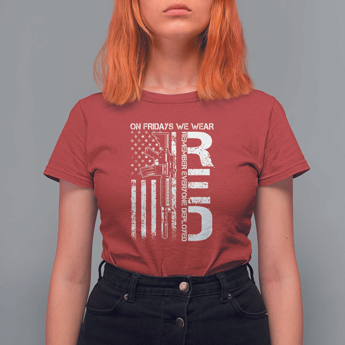 RED Friday T Shirt For Women On Friday We Wear Red Vintage American Flag Military Gun - Wonder Print Shop