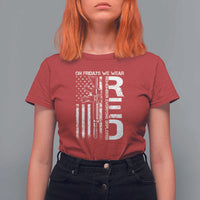 RED Friday T Shirt For Women On Friday We Wear Red Vintage American Flag Military Gun - Wonder Print Shop
