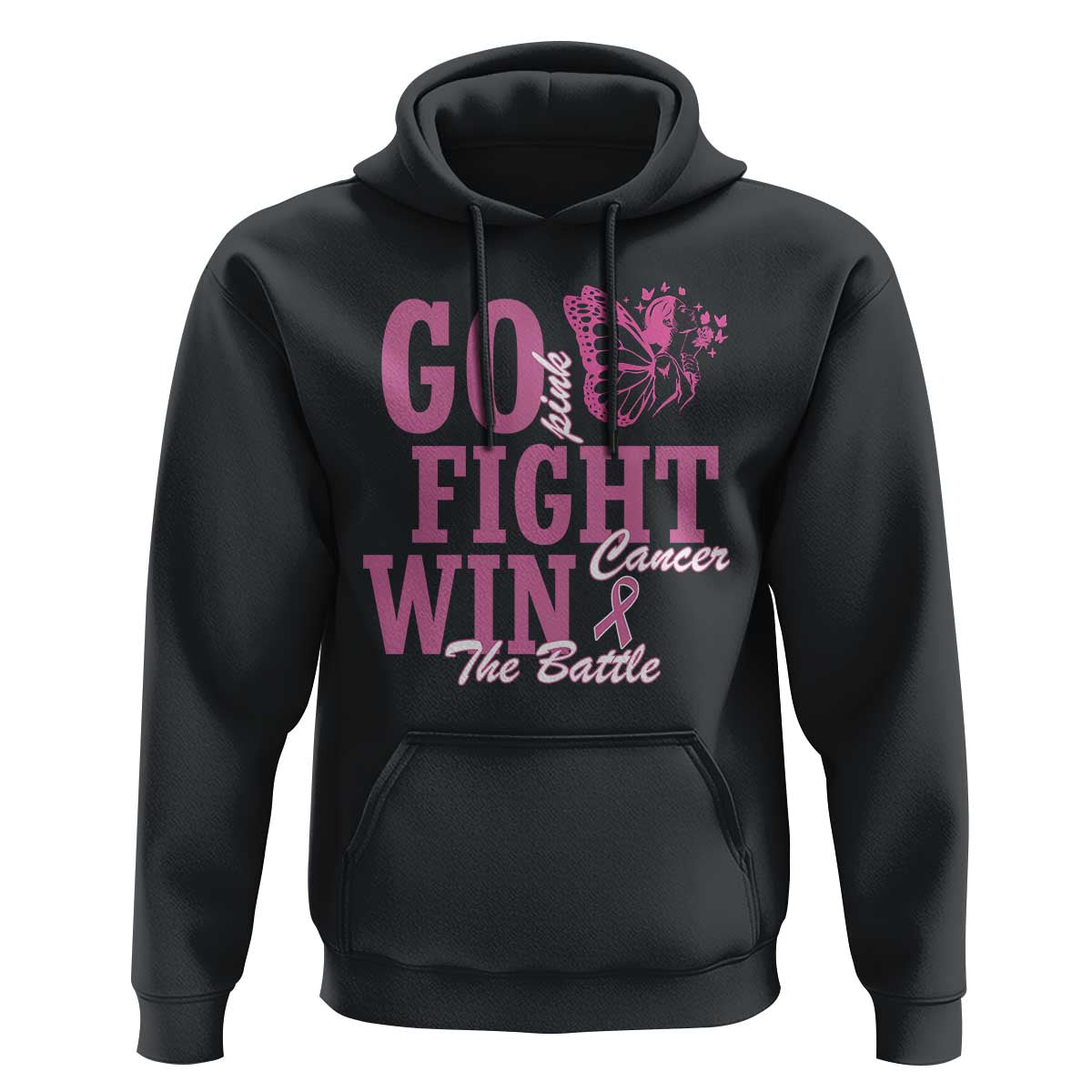 Breast Cancer Awareness Hoodie Go Pink Fight Cancer Win The Battle Pink Ribbon Butterfly - Wonder Print Shop
