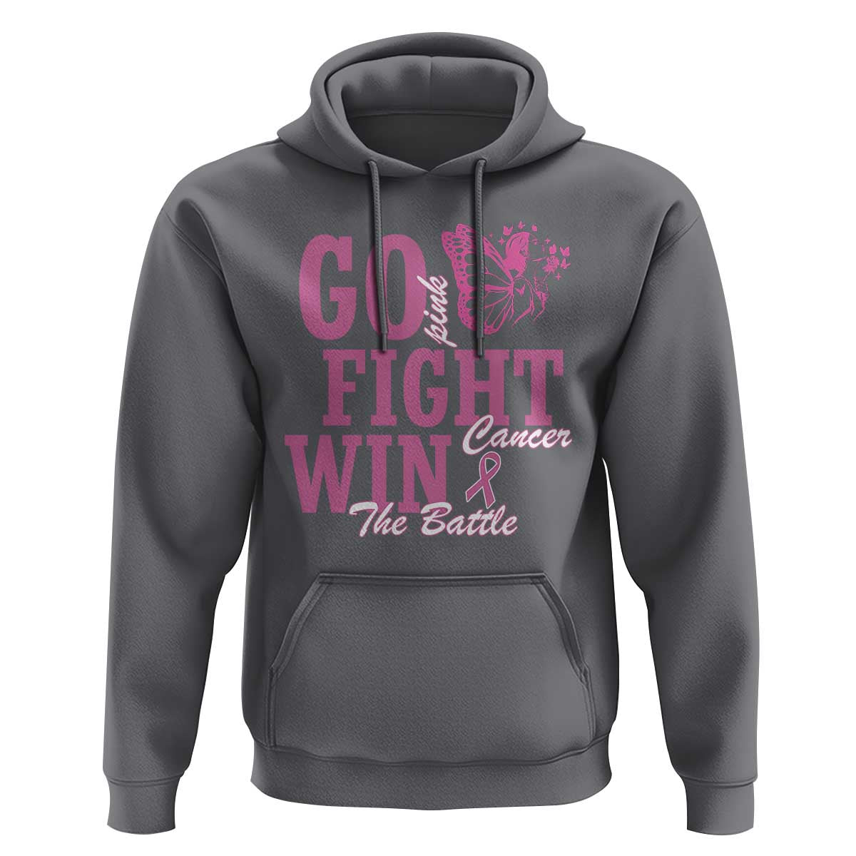 Breast Cancer Awareness Hoodie Go Pink Fight Cancer Win The Battle Pink Ribbon Butterfly - Wonder Print Shop