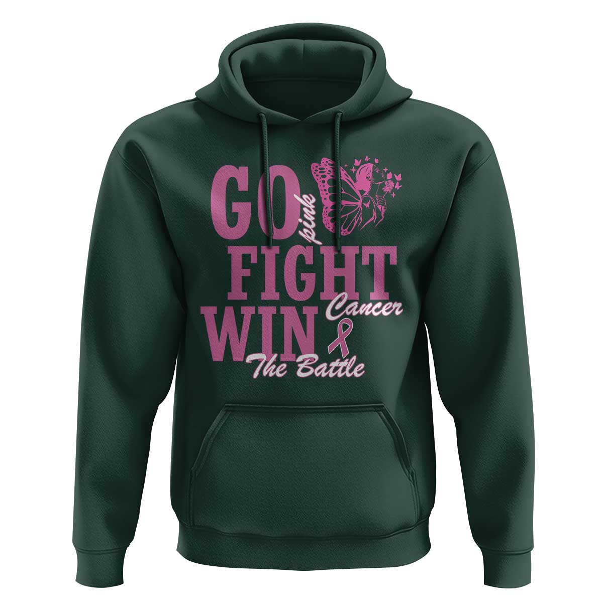 Breast Cancer Awareness Hoodie Go Pink Fight Cancer Win The Battle Pink Ribbon Butterfly - Wonder Print Shop