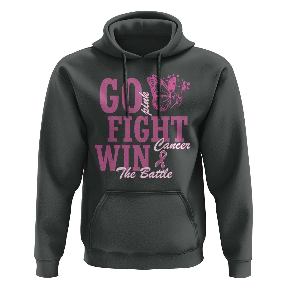 Breast Cancer Awareness Hoodie Go Pink Fight Cancer Win The Battle Pink Ribbon Butterfly - Wonder Print Shop