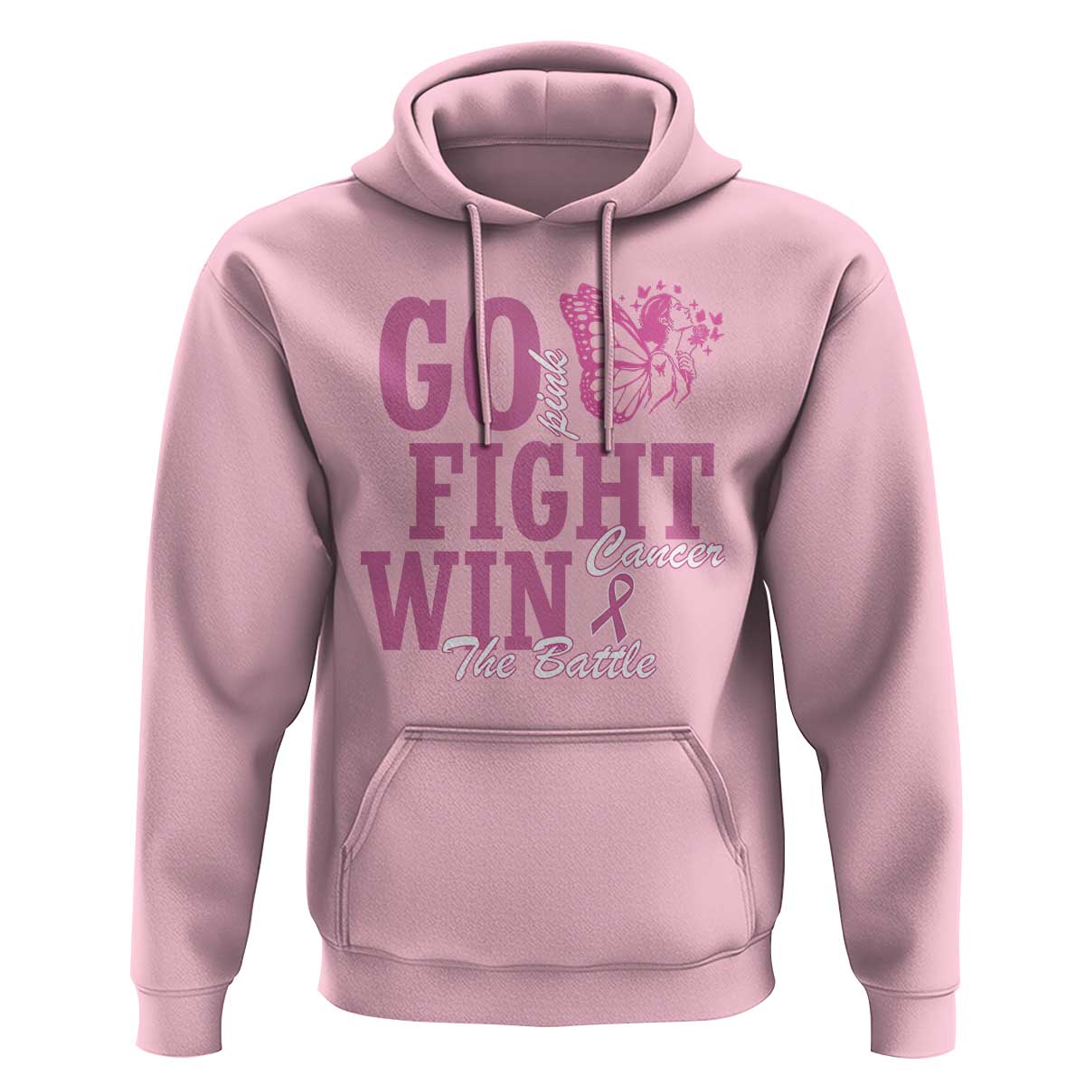 Breast Cancer Awareness Hoodie Go Pink Fight Cancer Win The Battle Pink Ribbon Butterfly - Wonder Print Shop