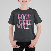 Breast Cancer Awareness T Shirt For Kid Go Pink Fight Cancer Win The Battle Pink Ribbon Butterfly - Wonder Print Shop